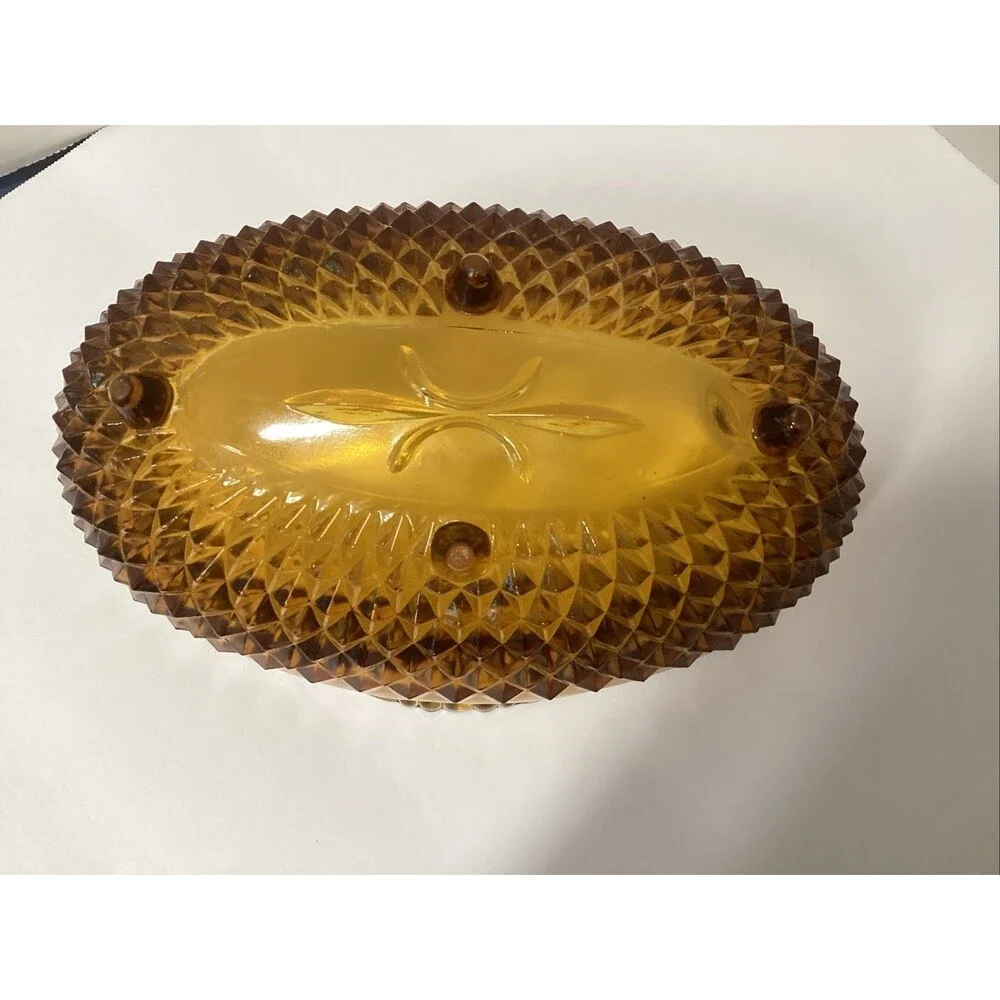 vintage Indiana glass amber -colored diamond point oval footed bowl